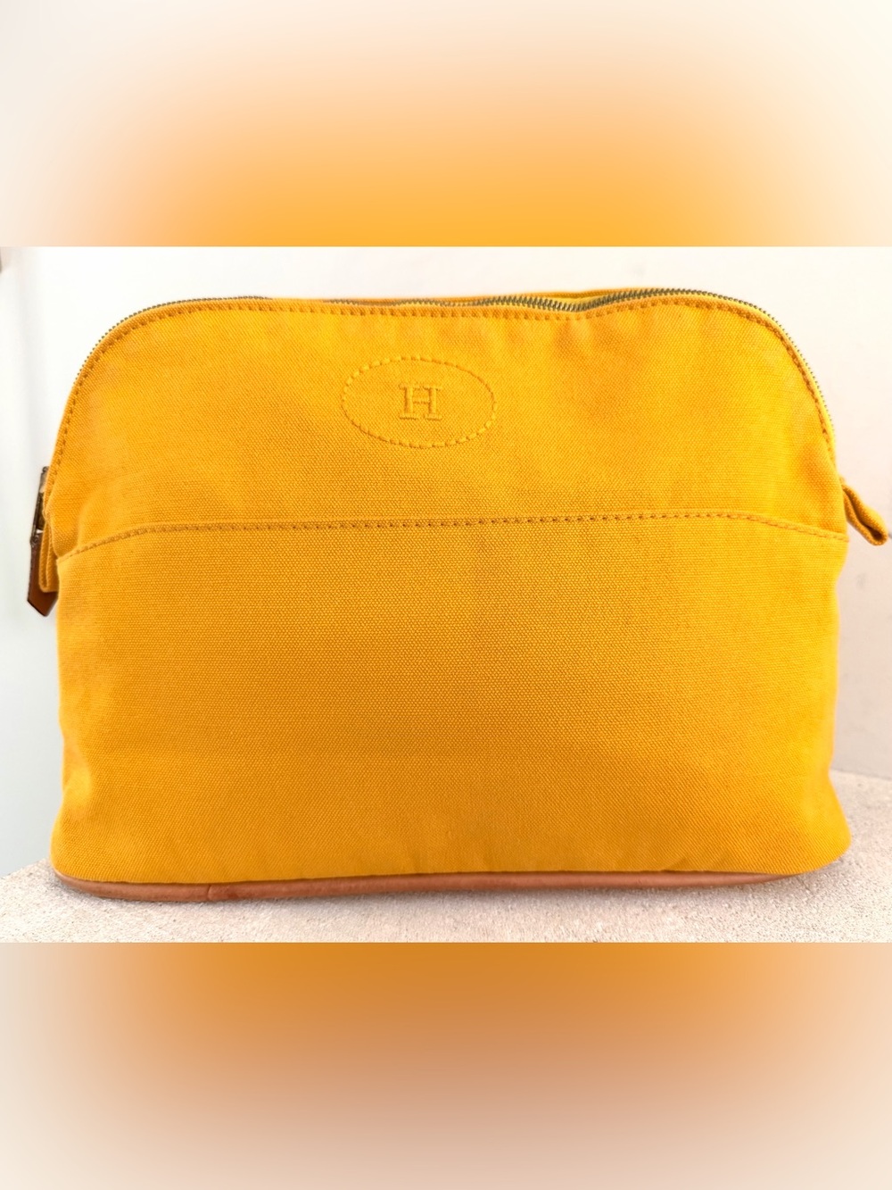 HERMÈS Bolide MM Yellow Canvas Cosmetic Travel Pouch Makeup Case France